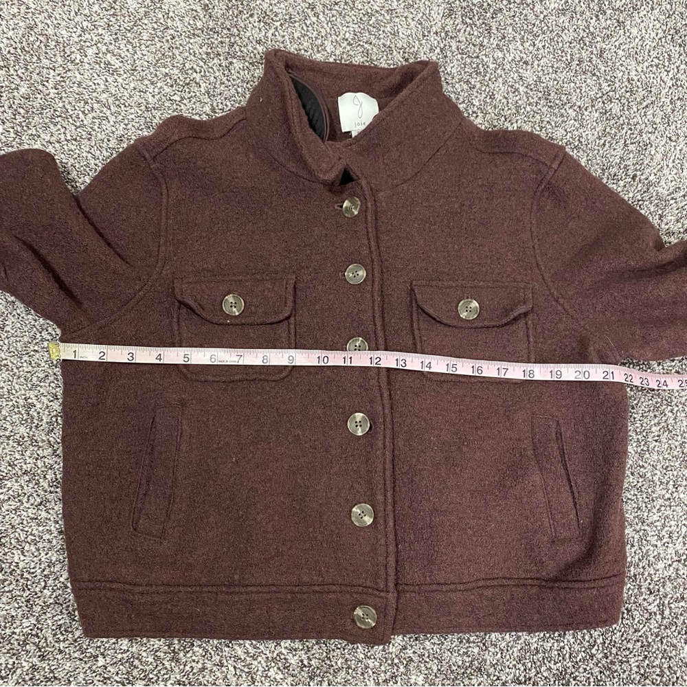 Joie Boiled Wool Blend Cropper Unlined Muted Cranberry Button Down XL - Picture 5 of 6
